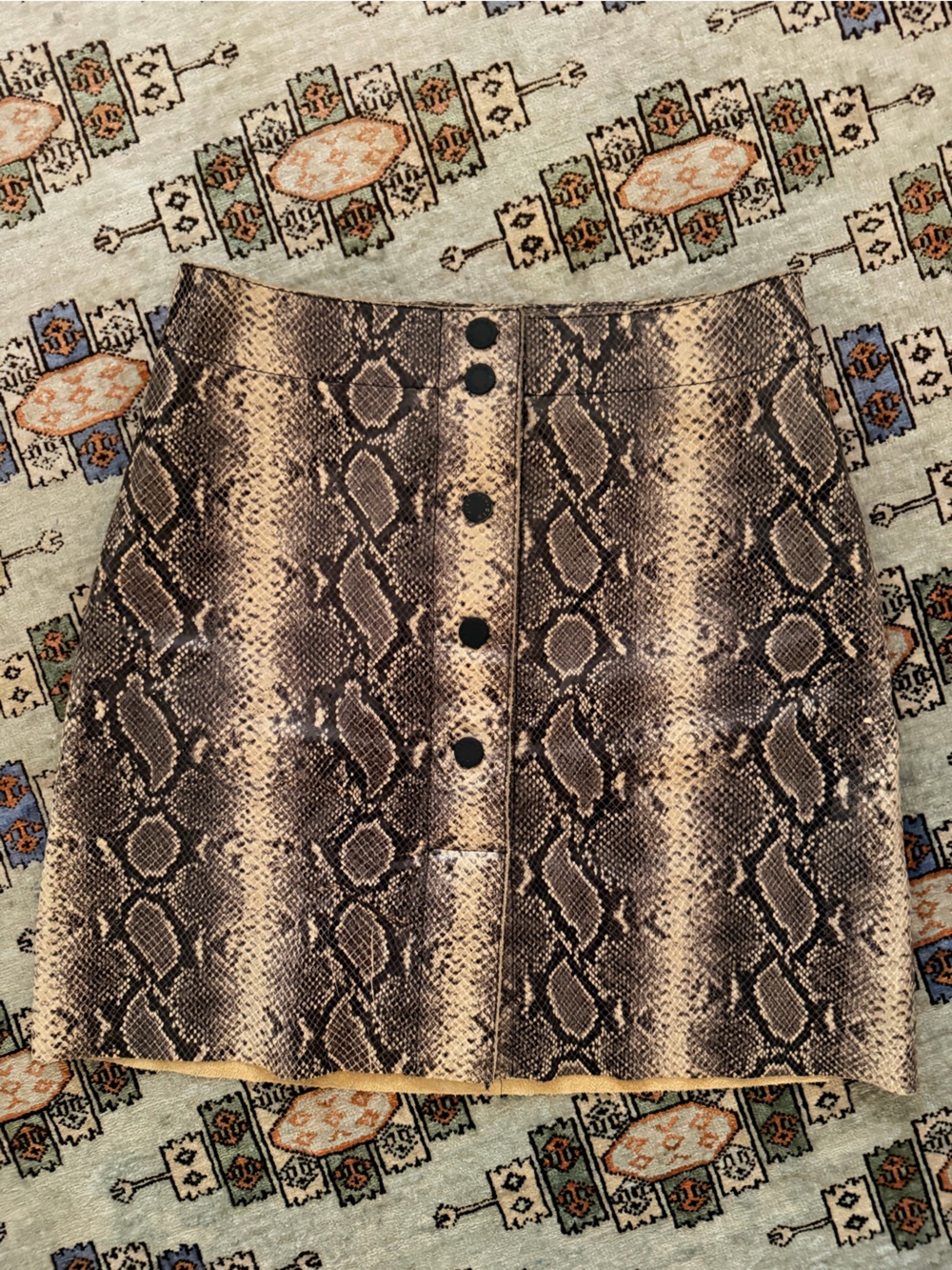 Sandro Brown Snakeskin Print Button-Front Mini Skirt